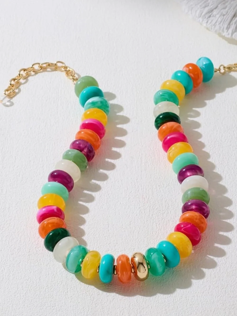 Just In! Boho Colorful Chunky Beaded Gold Necklace - Picture 3 of 3